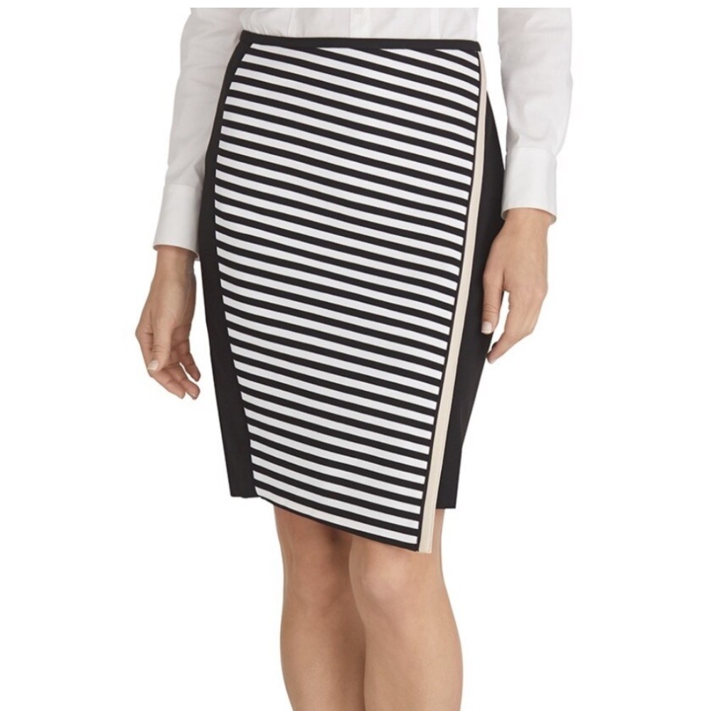 White House Black Market Striped Colorblock Pencil Skirt Black White Nylon rayon